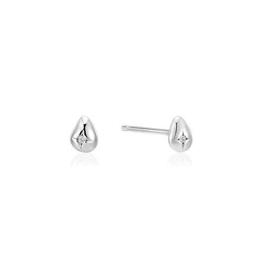 Silver Pebble Sparkle Stud Earrings