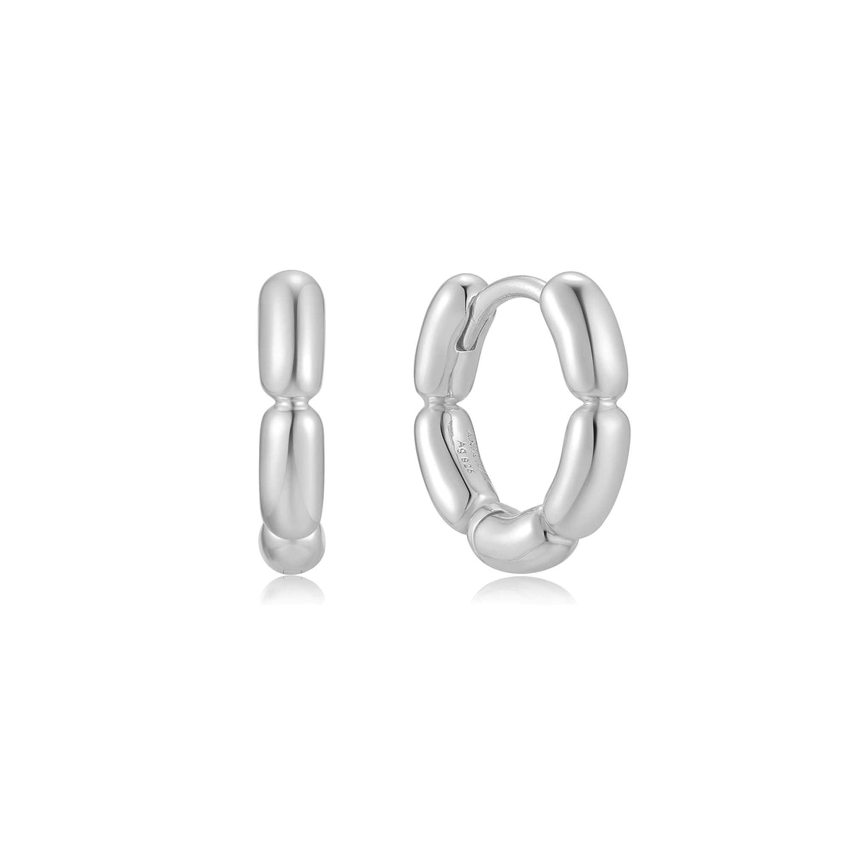 Silver Segmented Puffy Huggie Hoop Earrings