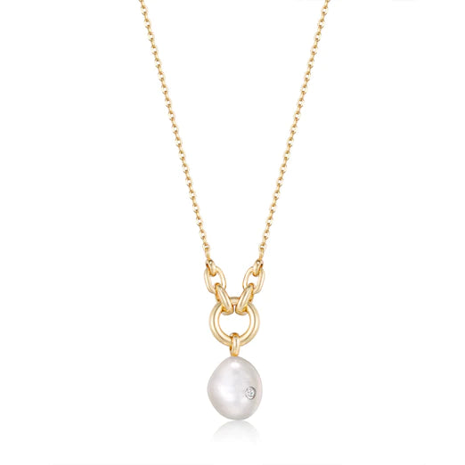 Gold Pearl Sparkle Pendant Necklace