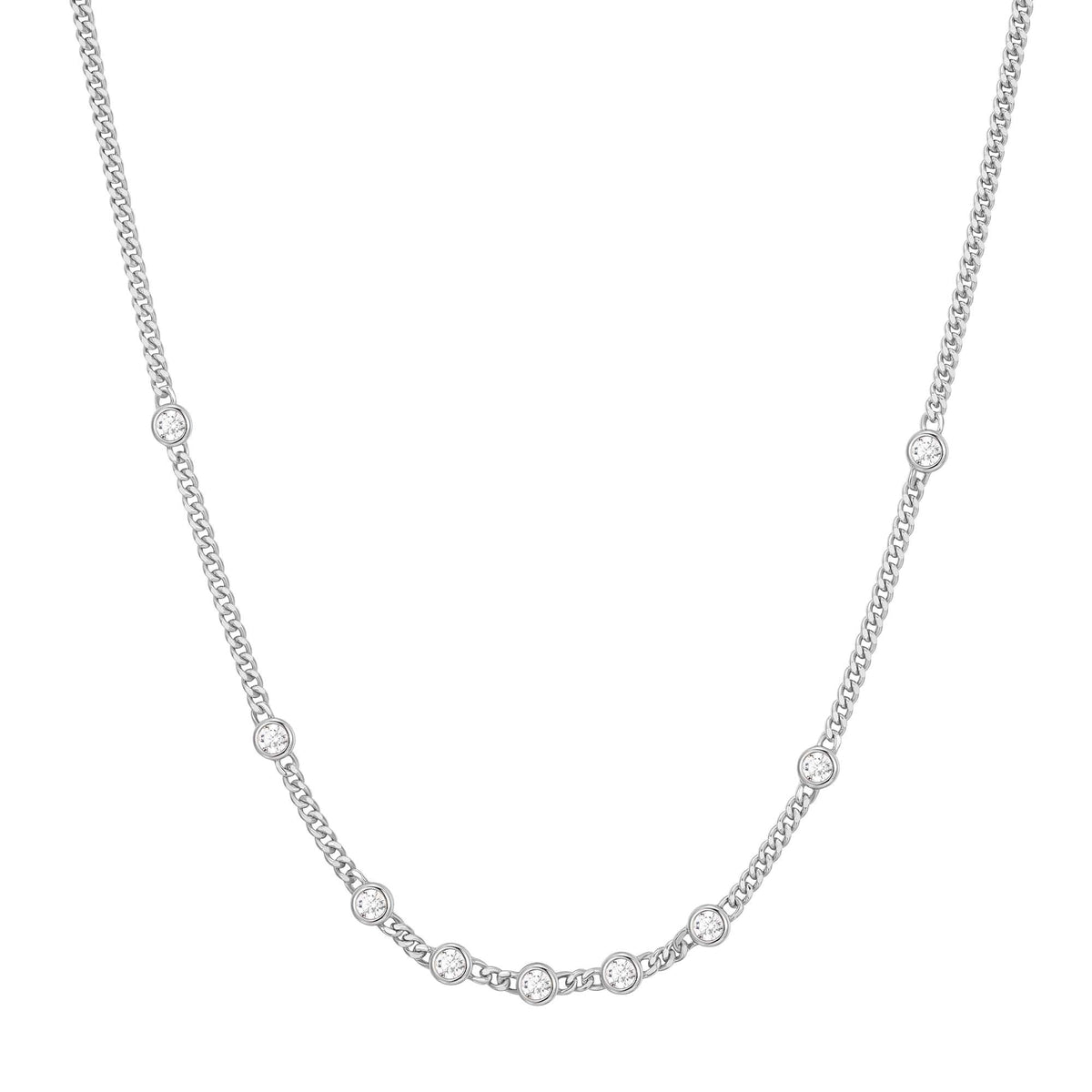 Silver Multi Station Round Stone Chain Necklace