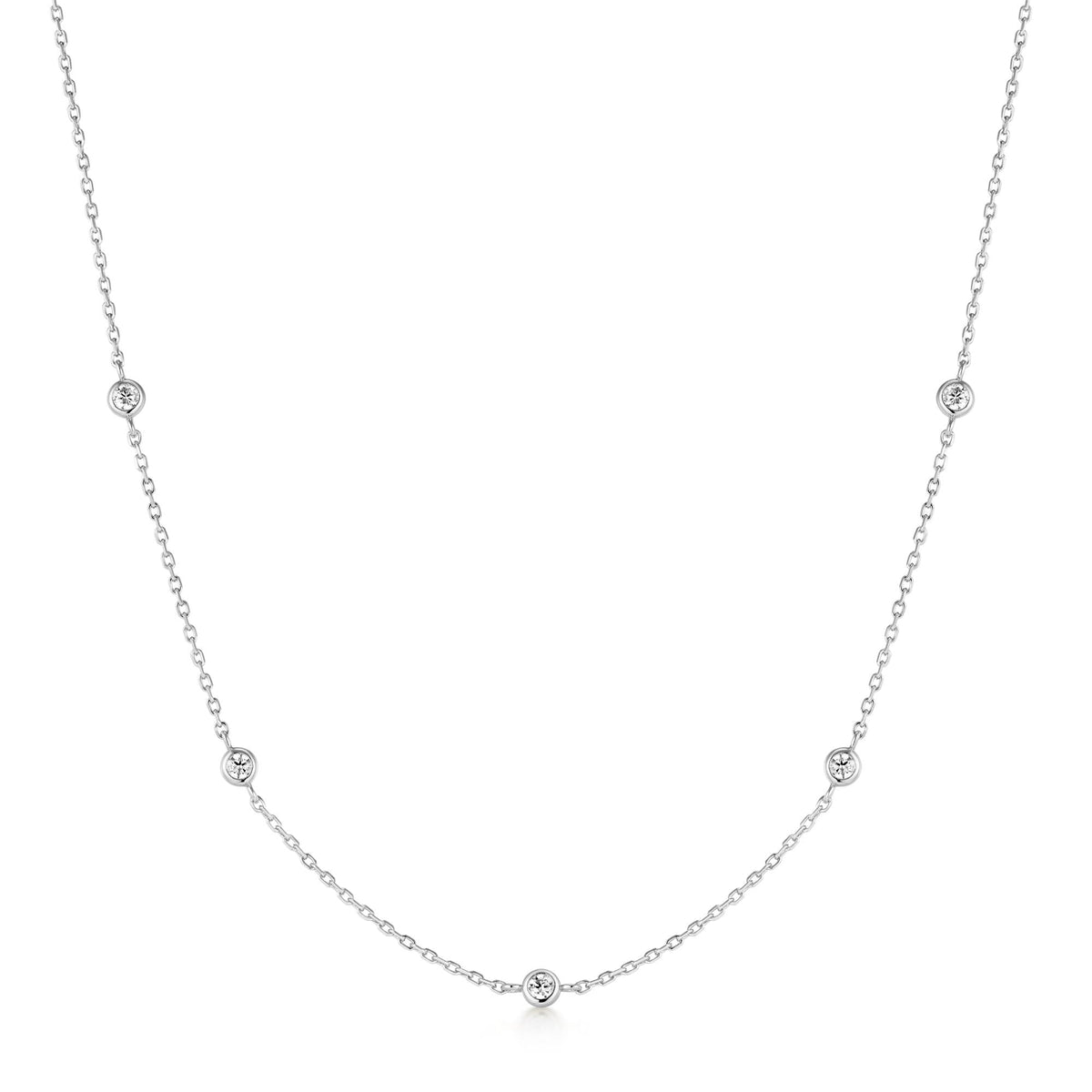 Silver Classic Bezel-Set Station Necklace