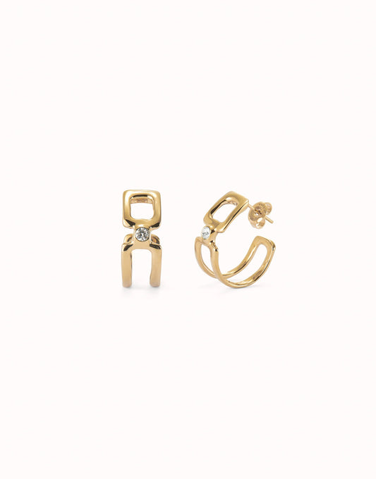 Double 18K gold-plated hoop earrings with white topaz-Uno De 50