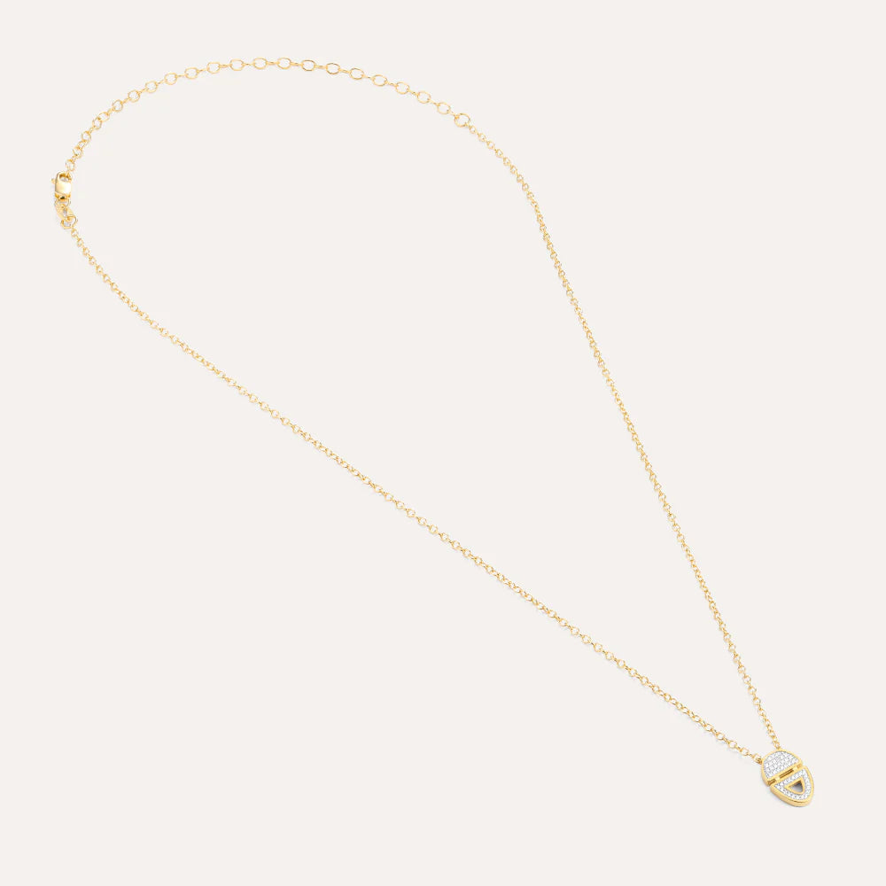 Half-Full Oval Pendant Necklace-Sterling Silver and Diamond-Ella Stein