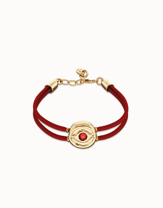 Double red leather birthstone bracelet with eye-Uno De 50