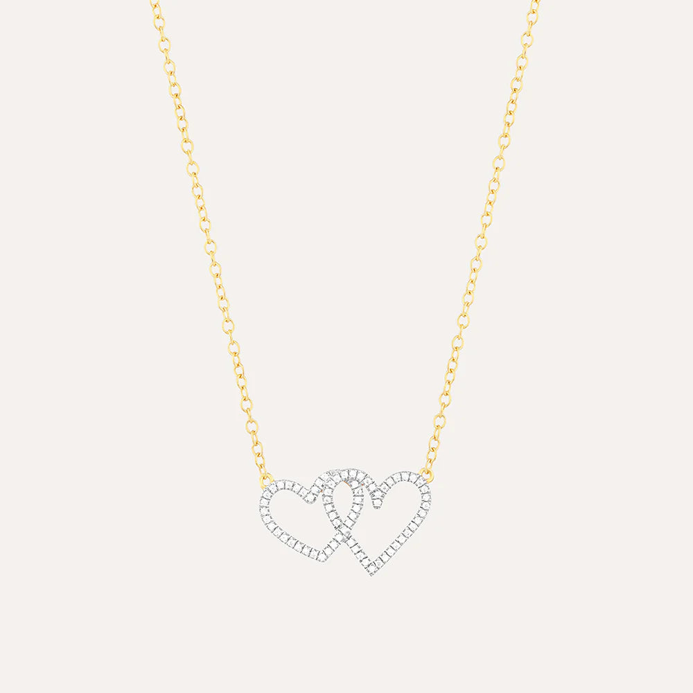 Two Hearts Pendant Necklace-Sterling Silver-Diamond-Ella Stein