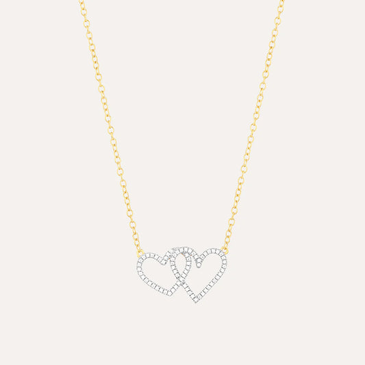 Two Hearts Pendant Necklace-Sterling Silver-Diamond-Ella Stein