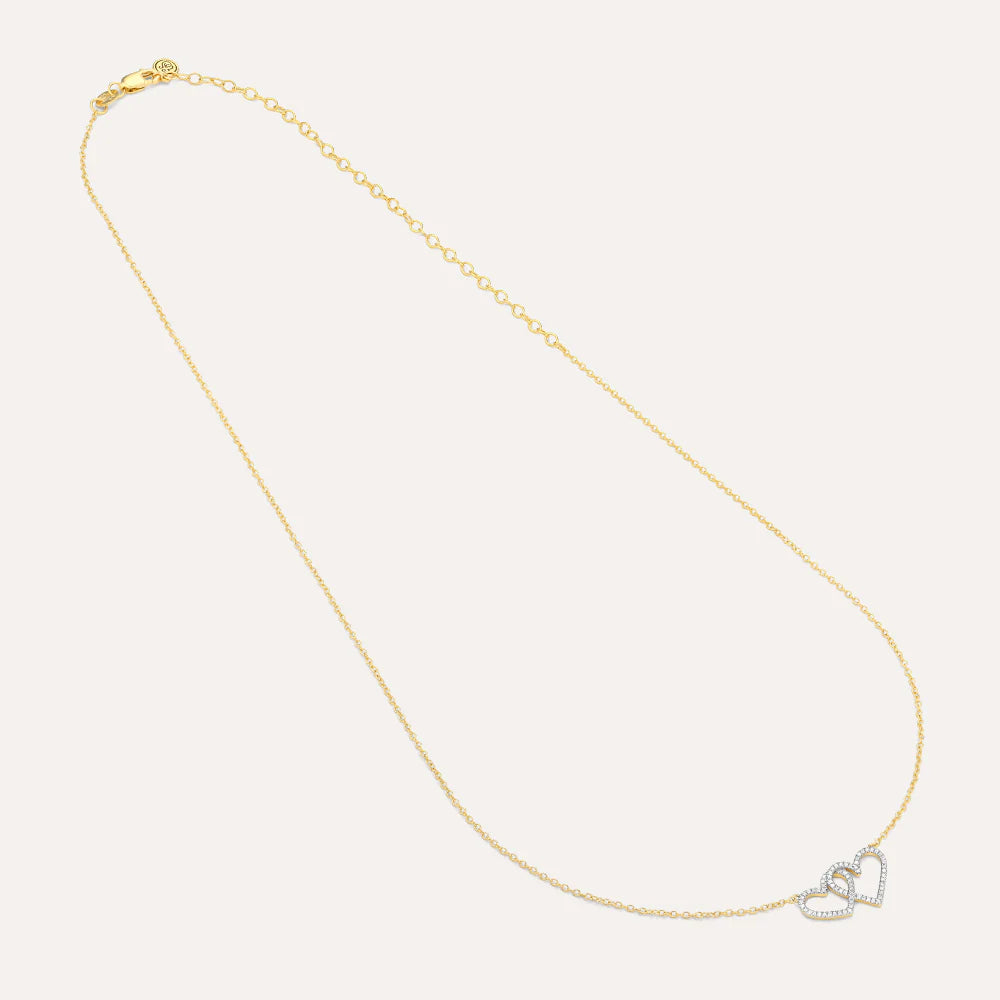 Two Hearts Pendant Necklace-Sterling Silver-Diamond-Ella Stein