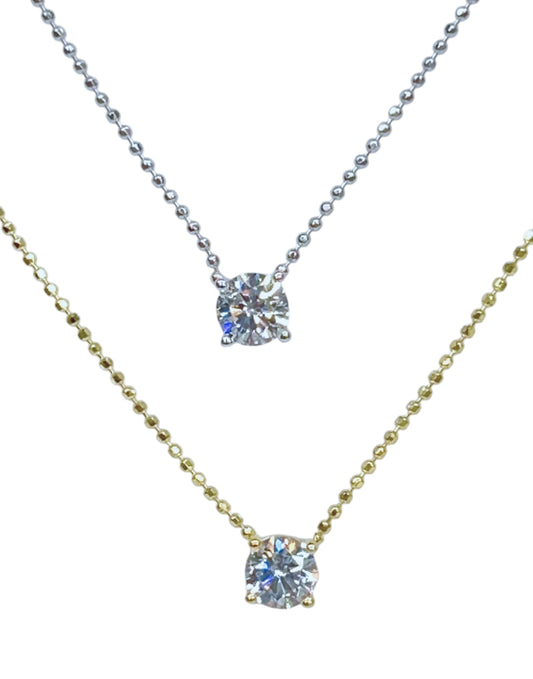 Sterling Silver Ball Chain Necklace with CZ Solitare