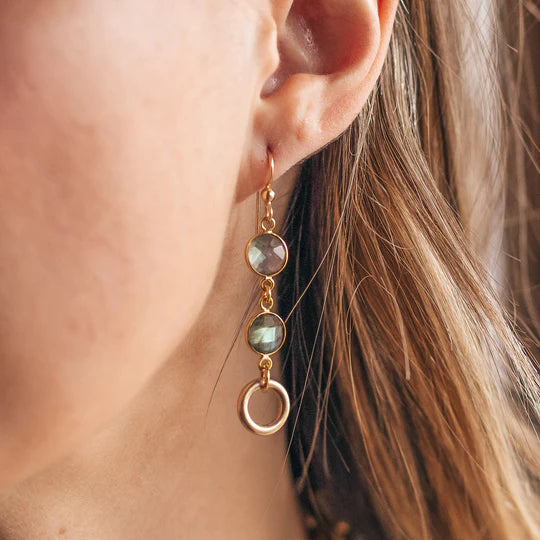 Gold Labradorite Earrings with Circle-Loni Paul