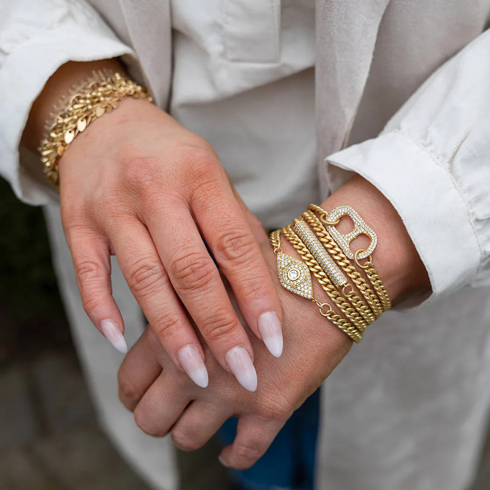 Matte Gold Double Wrap Pave Eye Bracelet-Loni Paul