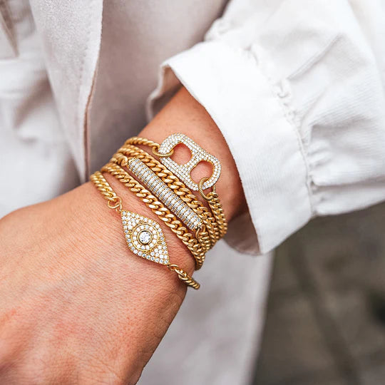 Matte Gold Double Wrap Pave Eye Bracelet-Loni Paul