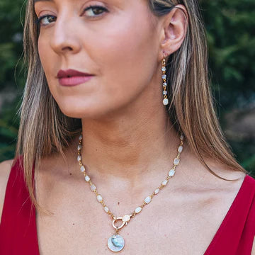 Moonstone Crystal Chain Gold Earrings-Loni Paul