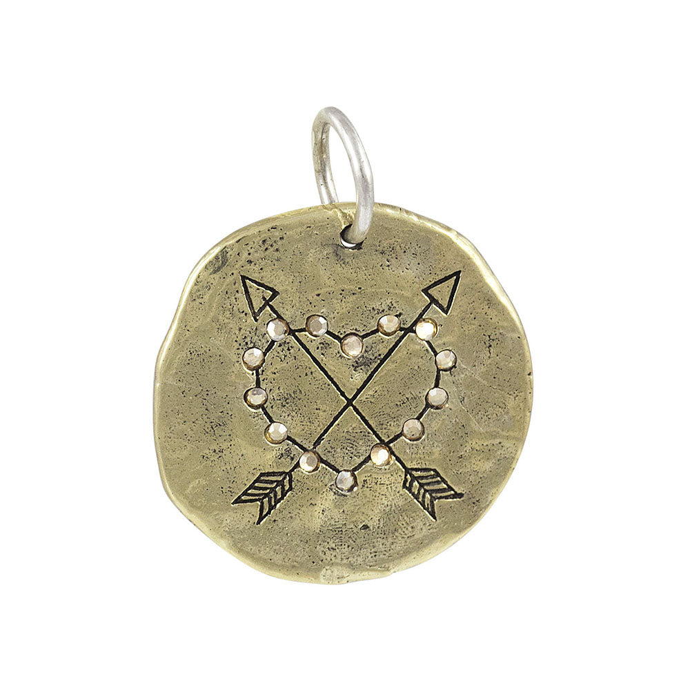 Found Again Brass and Swarovski Crystal Heart and Arrow Pendant-Waxing Poetic
