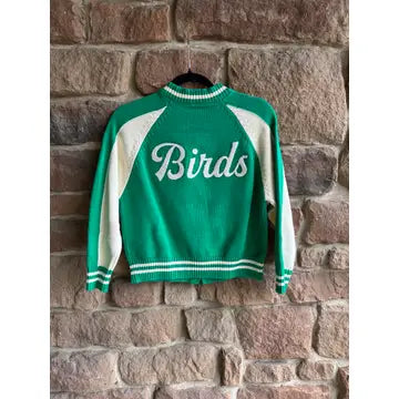 Philly/Birds Green and White Vintage Zip Up Cardigan
