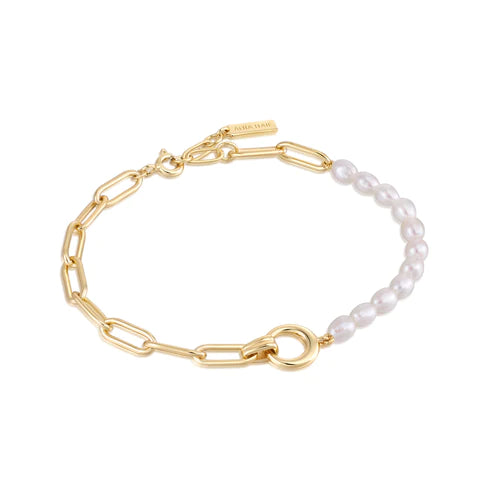 Gold Pearl Chunky Link Chain Bracelet
