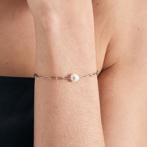Silver Pearl Sparkle Chunky Chain Bracelet