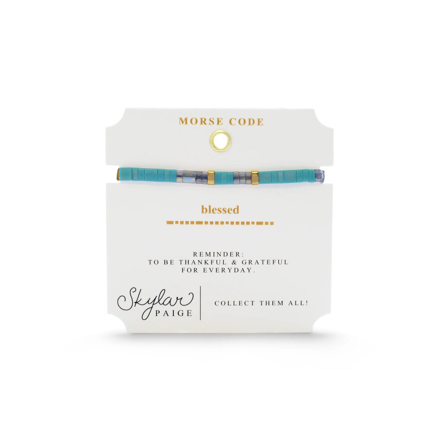 Skylar Paige - BLESSED - Morse Code Tila Beaded Bracelet - Treasured Teal