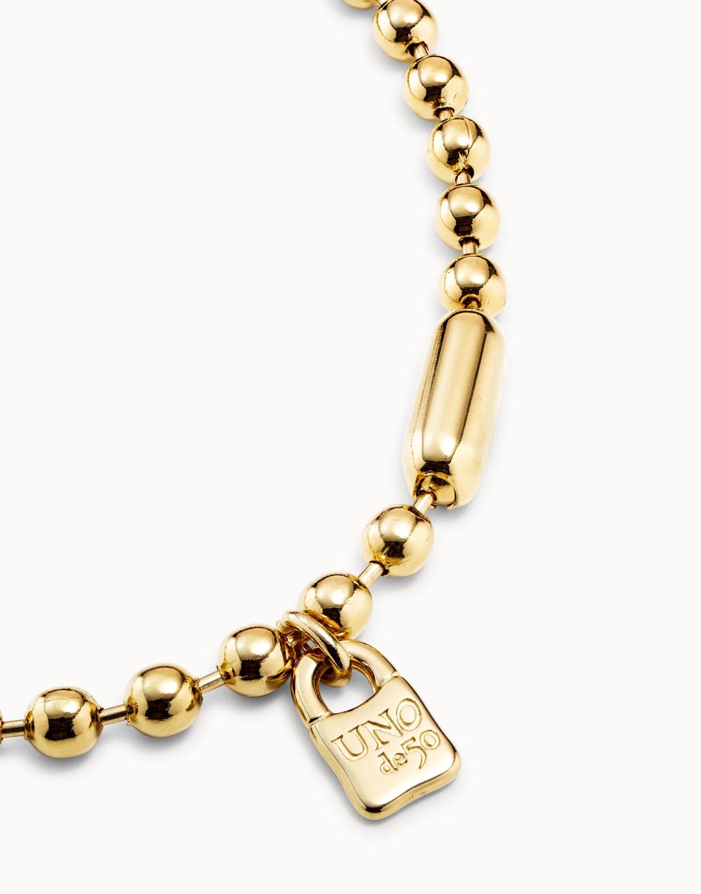 Snowflake -18K gold-plated necklace with large spherical beads and snap lock clasp-Uno De 50