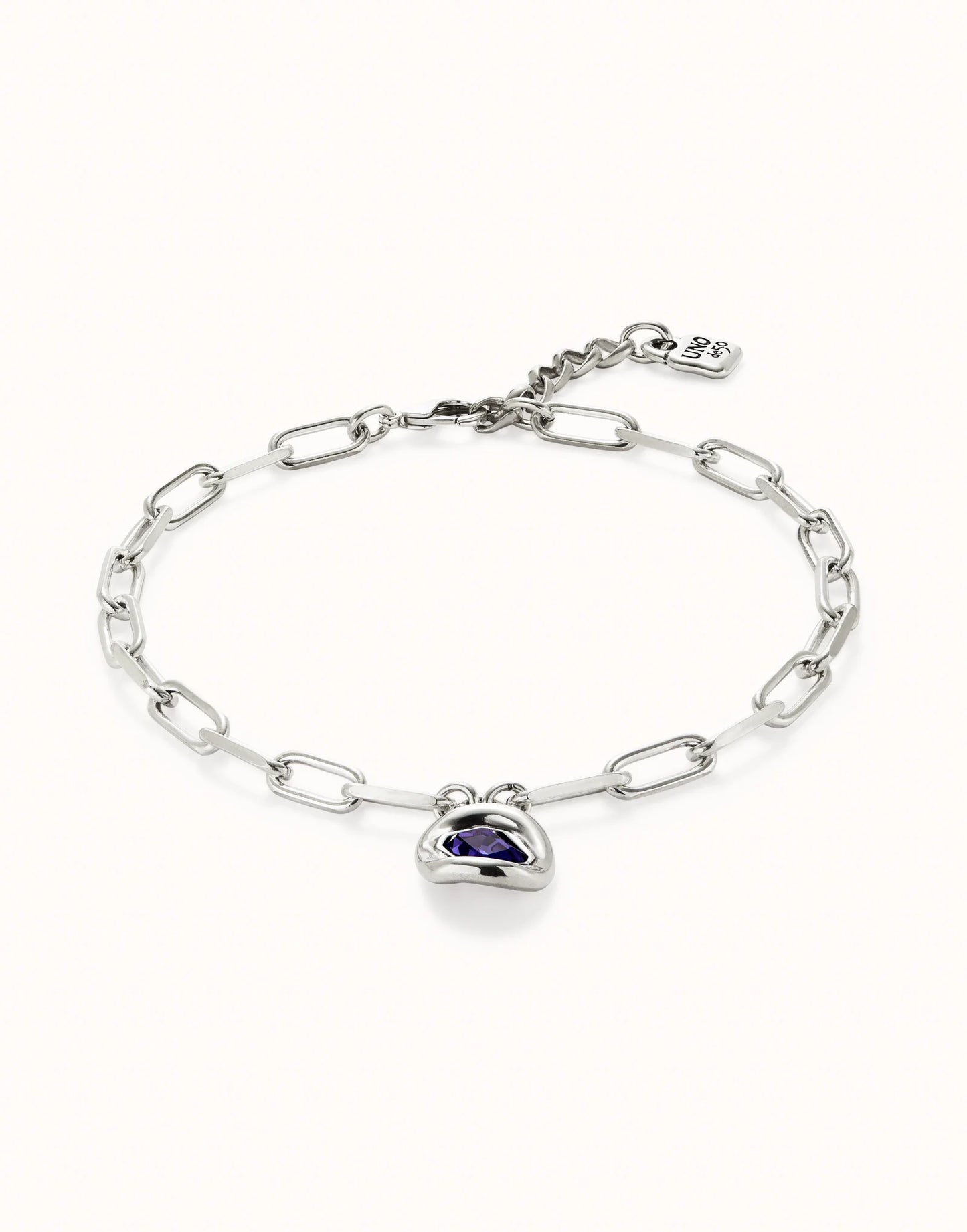 Sterling silver-plated chain with links and purple crystal-Uno De 50