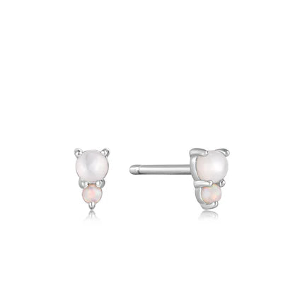 Silver Mother of Pearl and Kyoto Opal Stud Earrings-Ania Haie