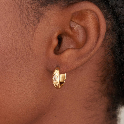 Gold Sparkle Dome Hoop Earrings
