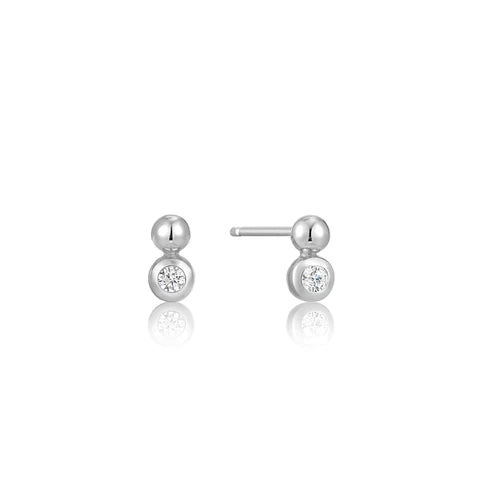 Silver Orb Sparkle Stud Earrings