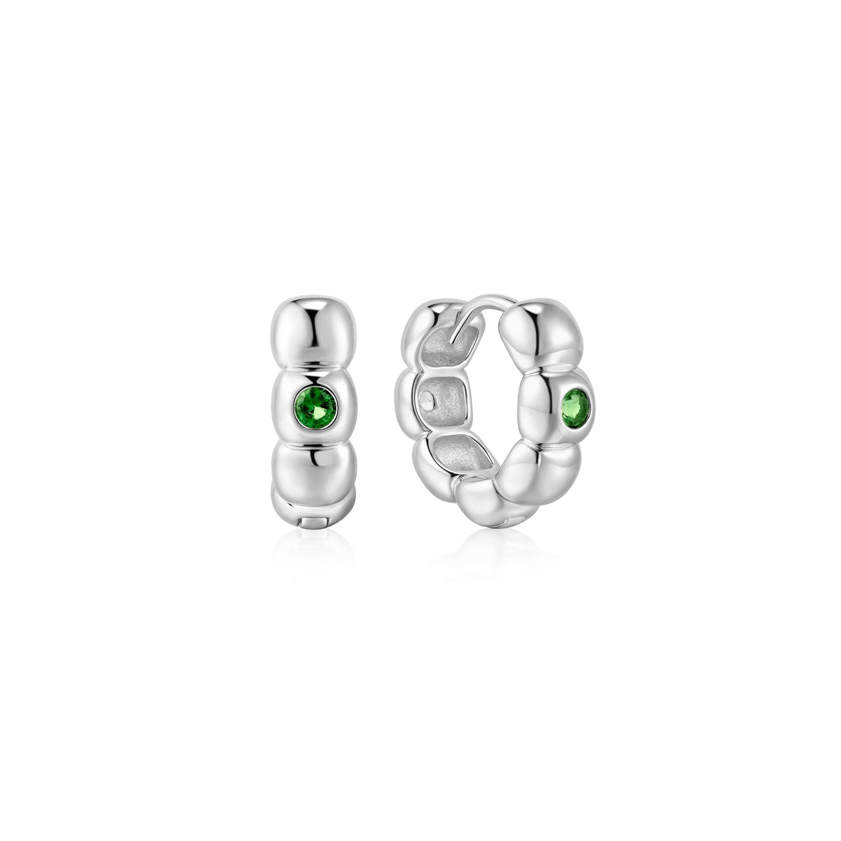 Silver Reversible Puffy Huggie Hoop Earrings