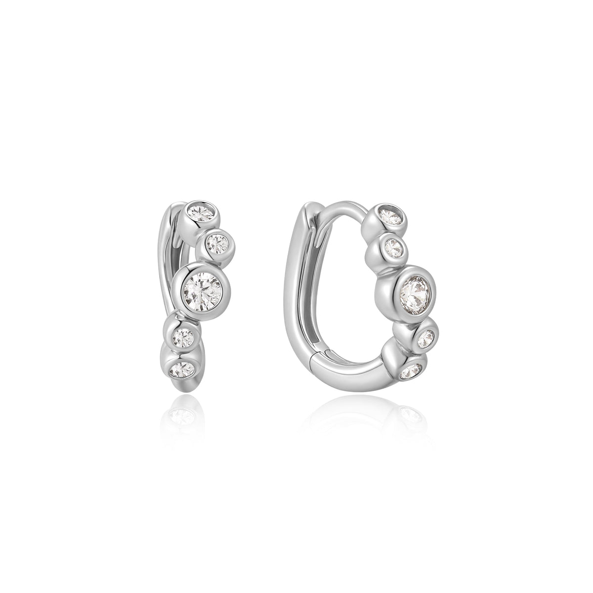 Silver Small Sparkling Tide Huggie Hoop Earrings