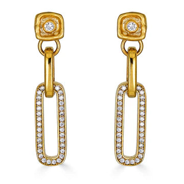 Gold Pave Chain Post Earrings-Loni Paul