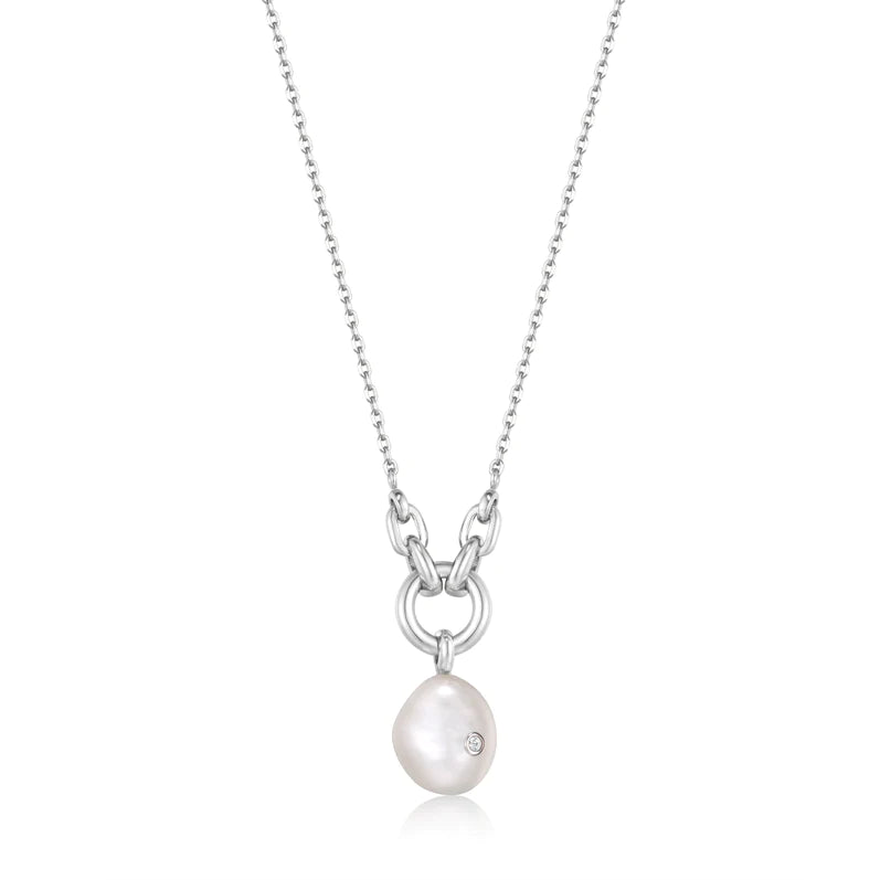 Silver Pearl Sparkle Pendant Necklace