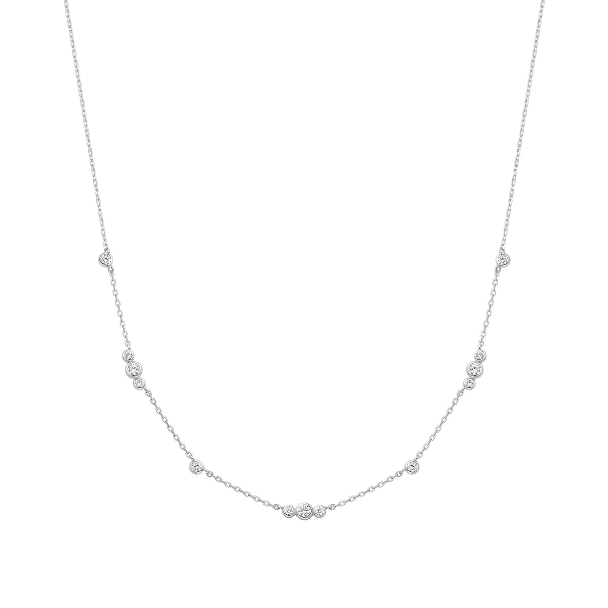 Silver Sparkling Bezel Cubic Zirconia Station Necklace