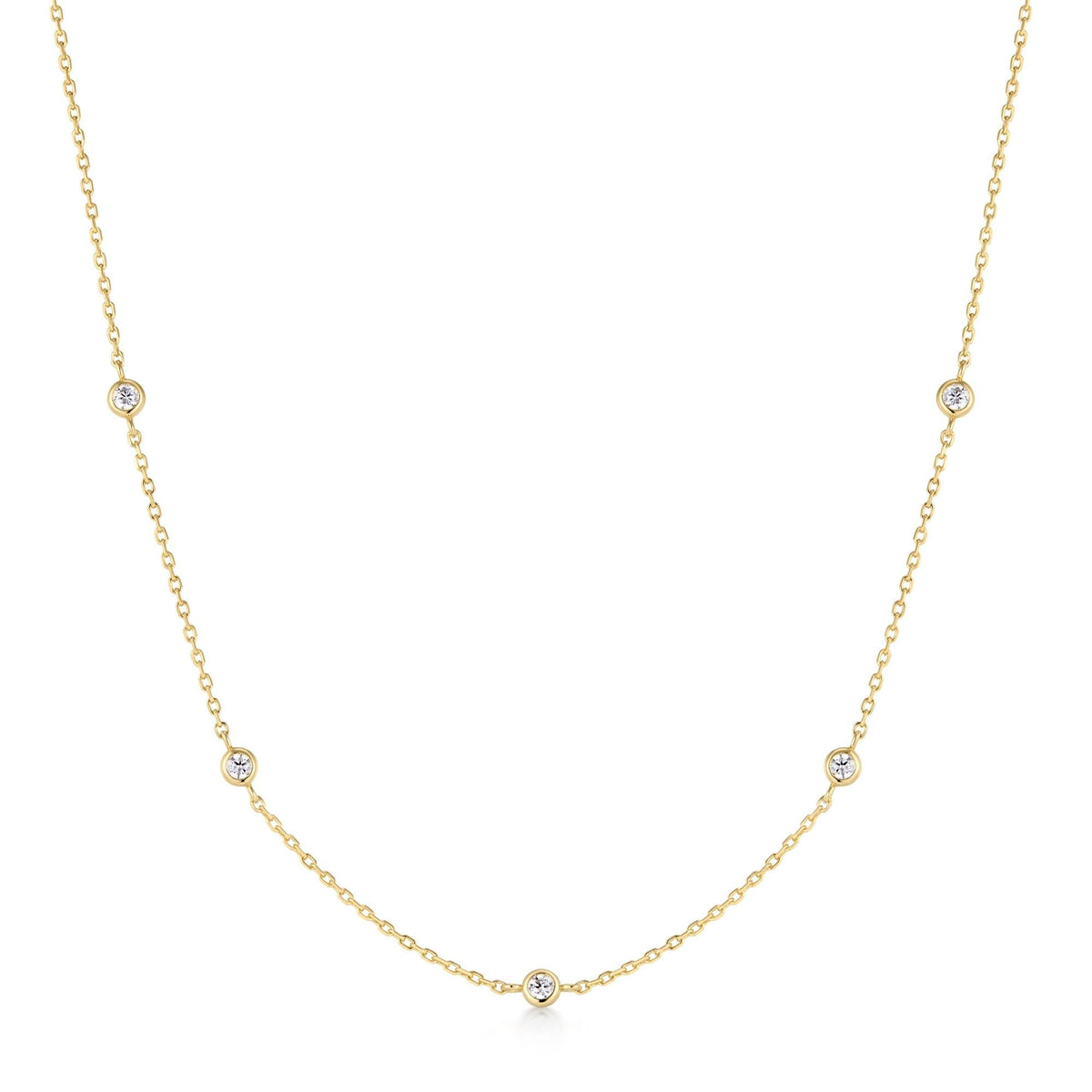 Gold Classic Bezel-Set Station Necklace
