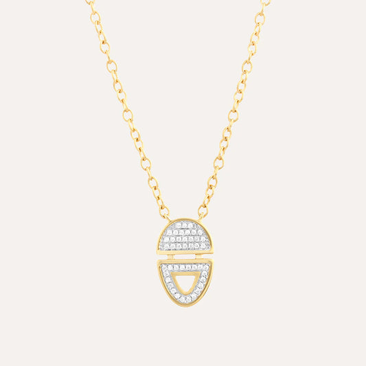 Half-Full Oval Pendant Necklace-Sterling Silver and Diamond-Ella Stein