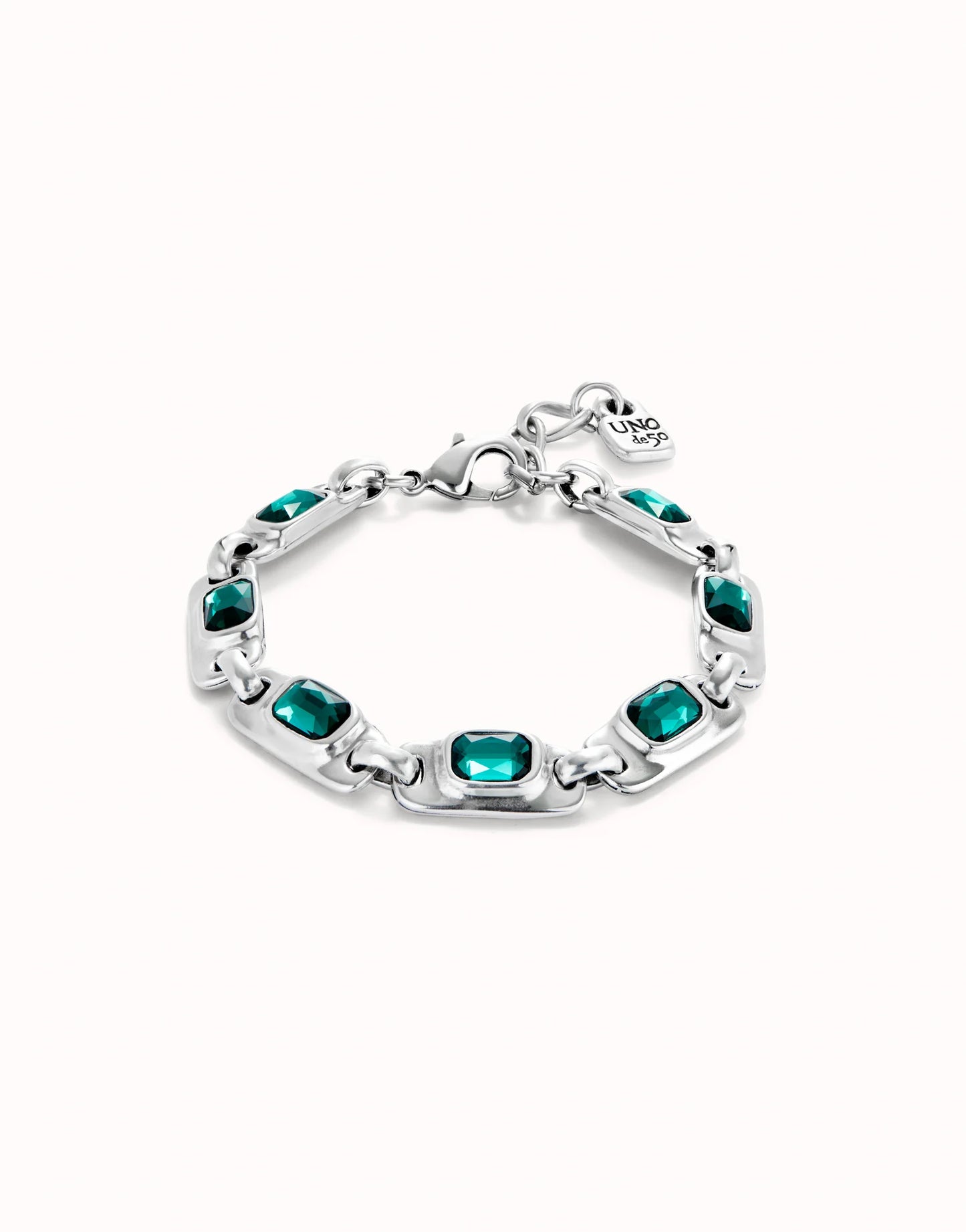 Chain bracelet with green crystals- Uno De 50