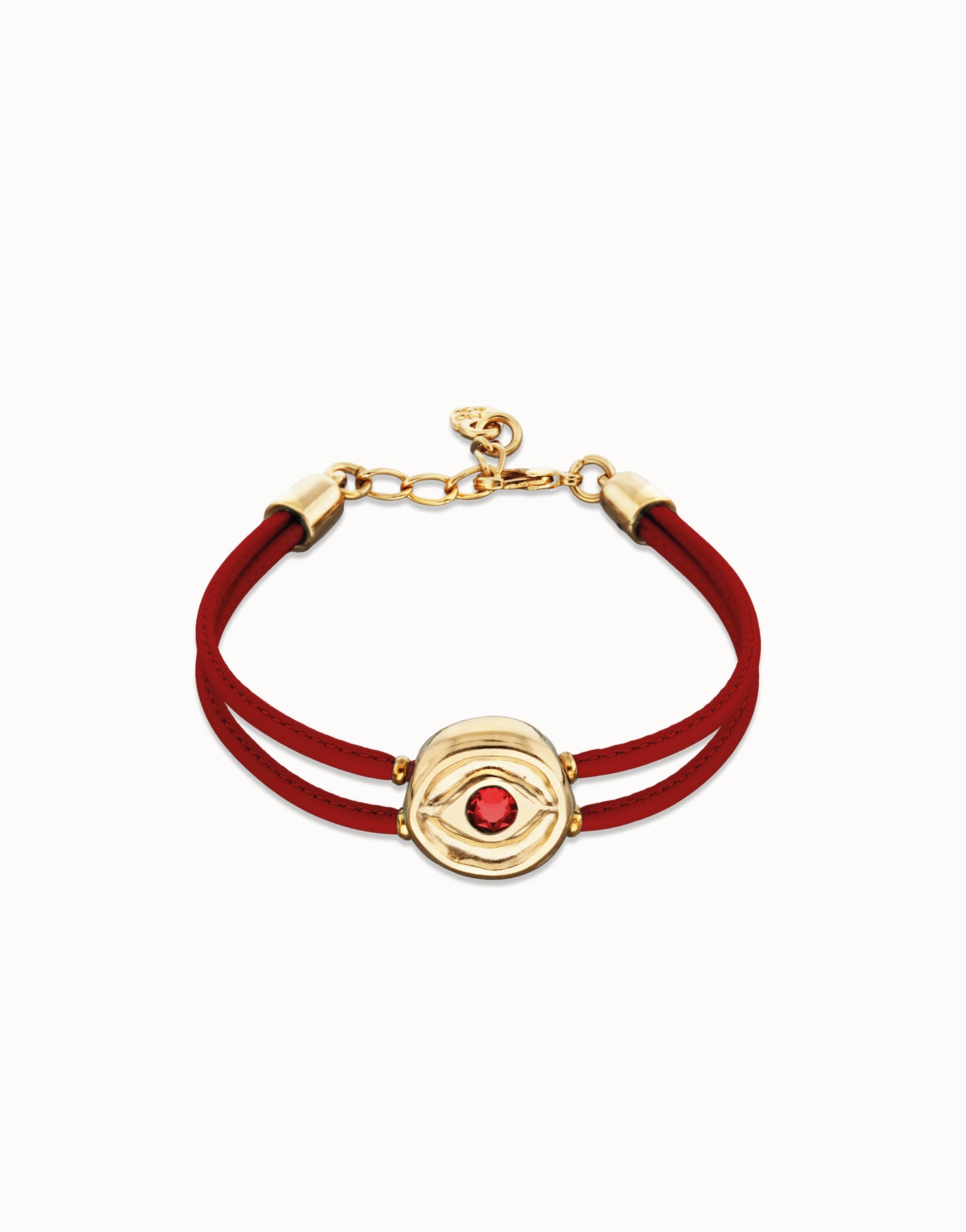 Double red leather birthstone bracelet with eye-Uno De 50