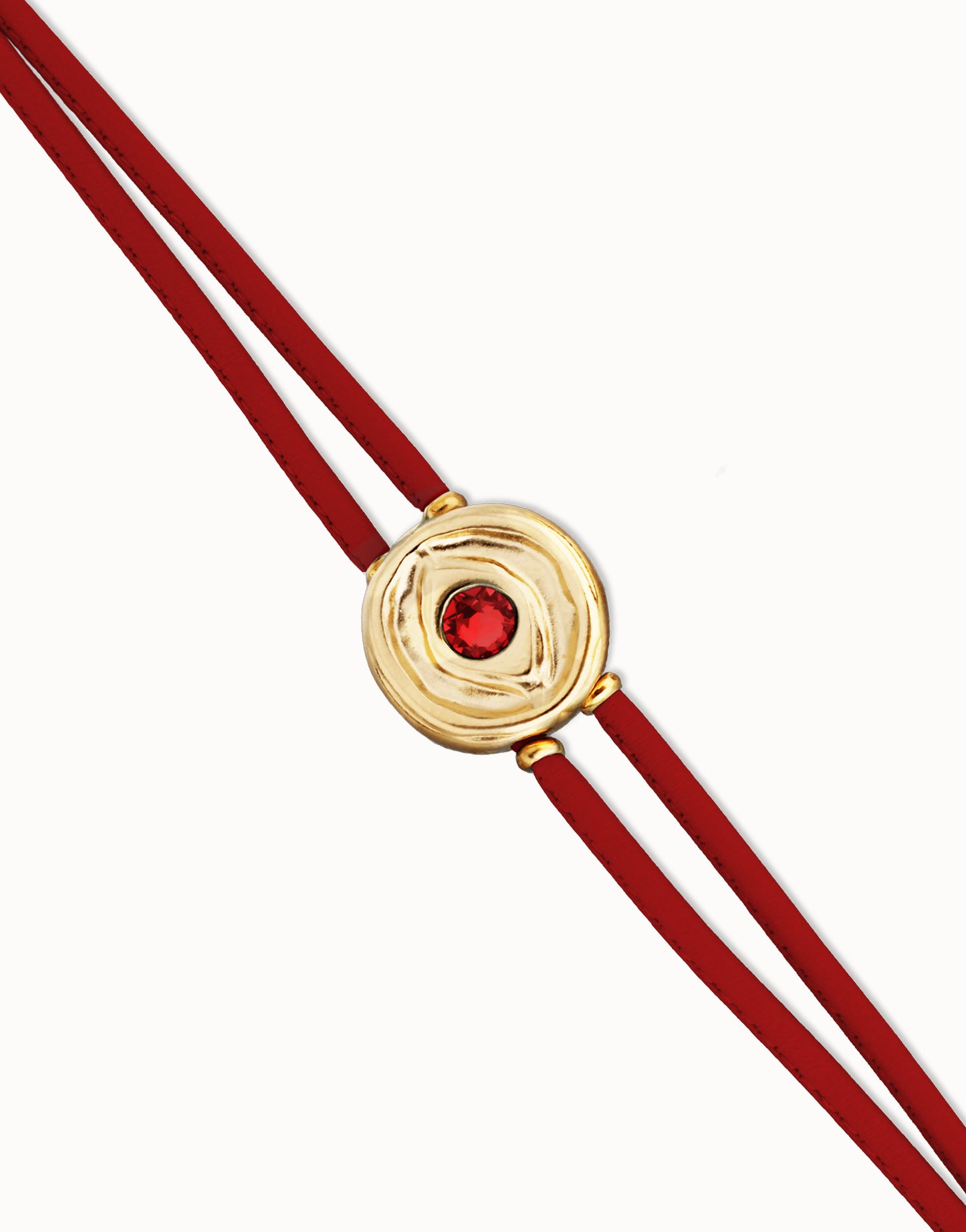 Double red leather birthstone bracelet with eye-Uno De 50