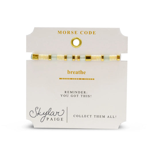 - BREATHE - Morse Code Tila Beaded Bracelet - Mint To Be-Skylar Paige