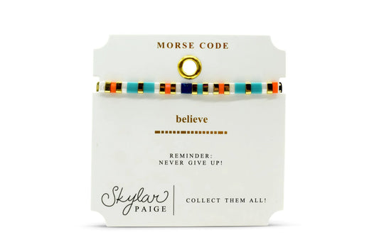 Believe- Morse Code Tila Beaded Bracelet - Feminine Fiesta-Stia Couture-Skylar Paige