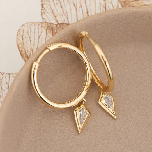 Gold Sparkle Drop Pendant Hoop Earrings