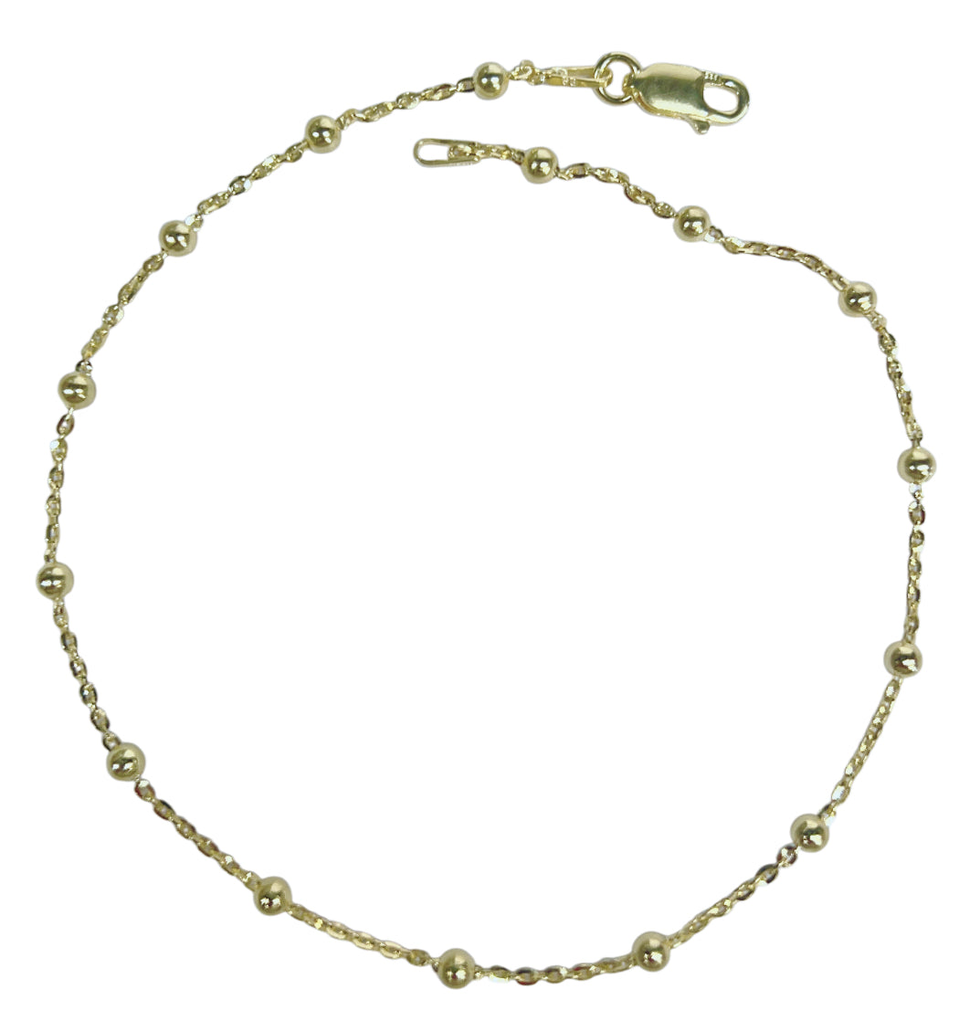 Anklet-14 K Gold Vermeil-Sterling Silver-Ball Chain