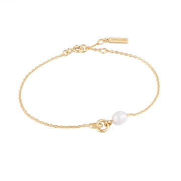 14 K Gold Vermeil Pearl Link Chain Bracelet- Ania Haie