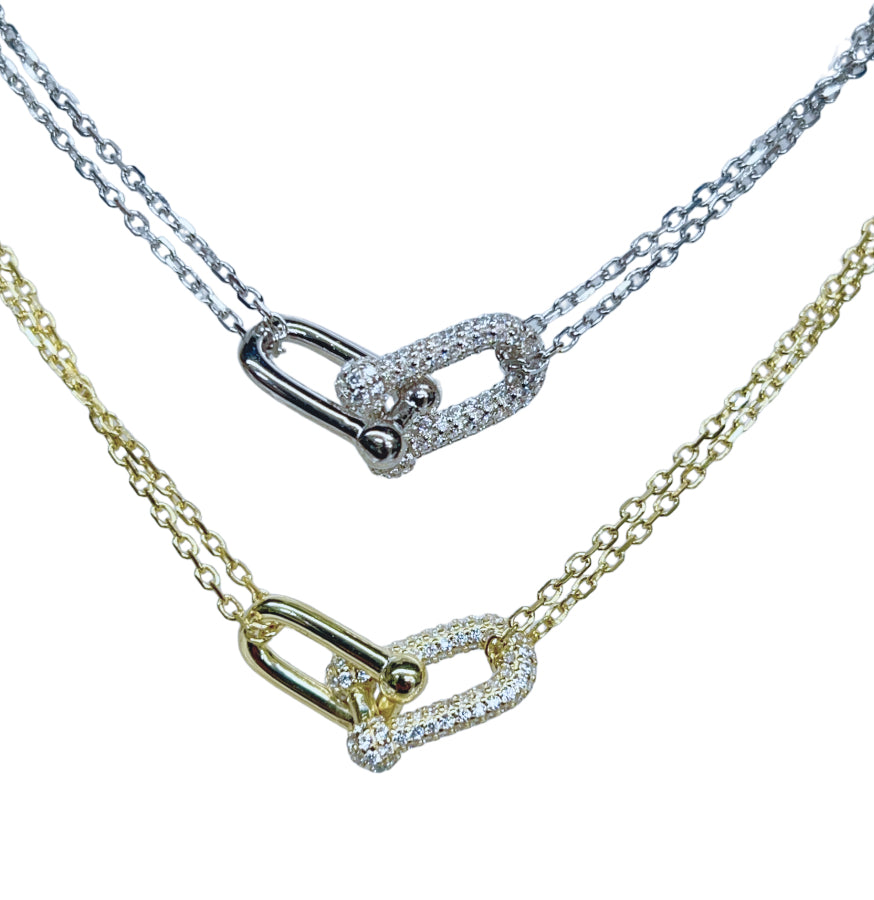 CZ and Sterling Silver Tiffany Link Necklace