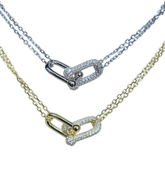 CZ and Sterling Silver Tiffany Link Necklace