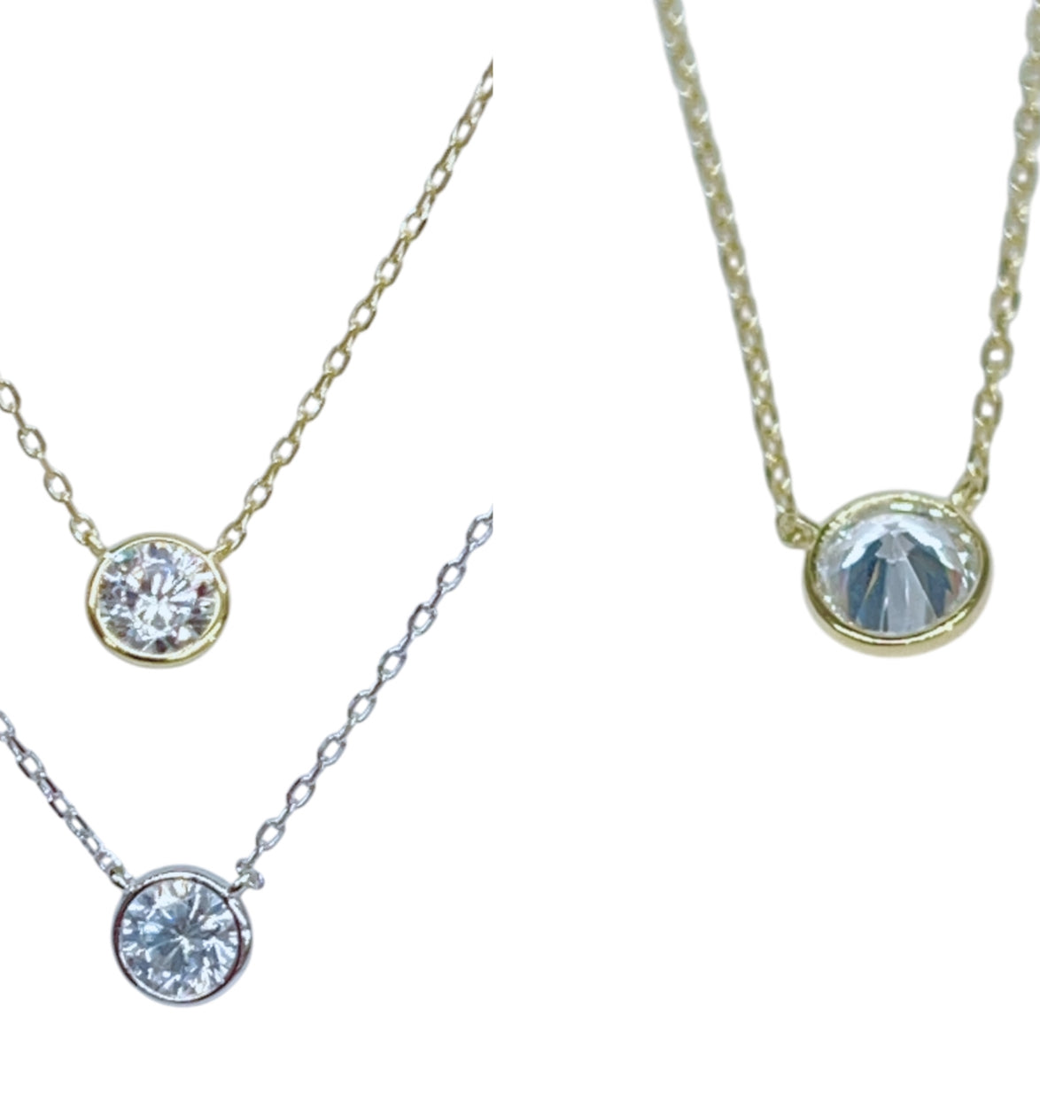 14 K Gold Vermeil-CZ Simple Bezel Necklace