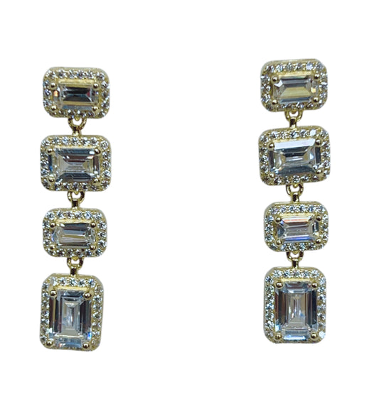 Rectangle Bagutte Sterling Silver and CZ Earring