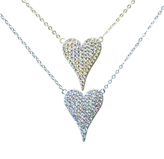 Sterling Silver and Cubic Zirconia Elongated heart