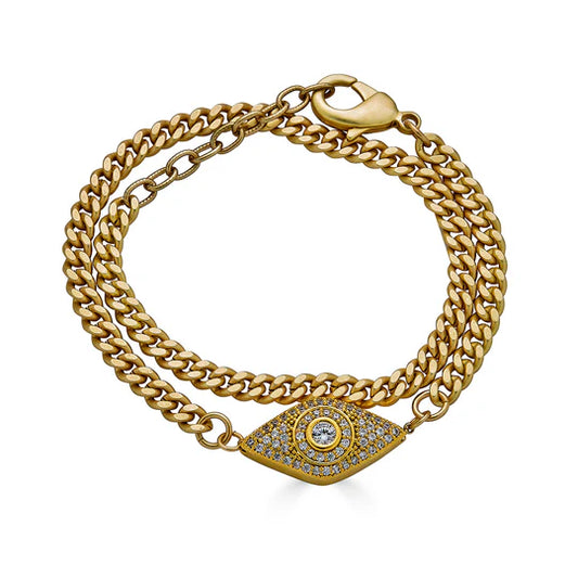 Matte Gold Double Wrap Pave Eye Bracelet-Loni Paul