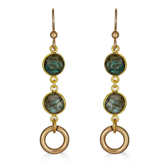 Gold Labradorite Earrings with Circle-Loni Paul