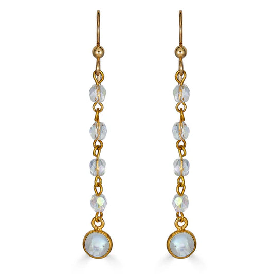 Moonstone Crystal Chain Gold Earrings-Loni Paul