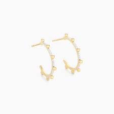 Pearls of Gold Hoop -14k Gold Vermeil-Diamond Earring